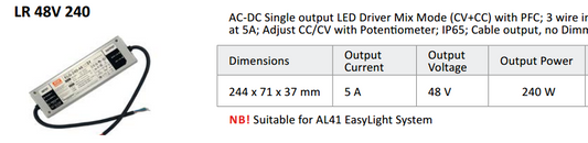 240W 48V LED driver specifications for magnetic track lighting system IP65