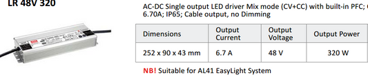 320W 48V LED driver power supply specifications for magnetic track lighting system