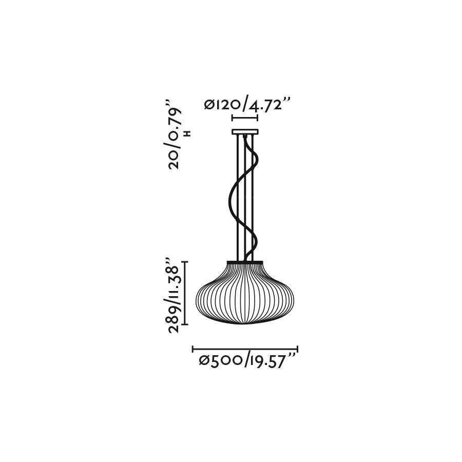 Technical drawing of a decorative vase with dimensions labeled