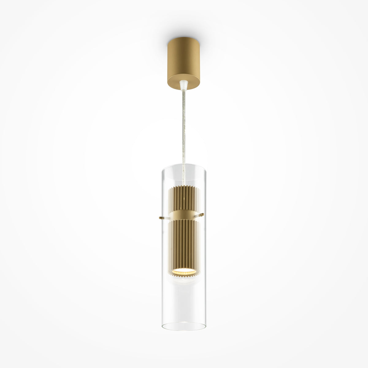 Gold pendant light fixture on a white background