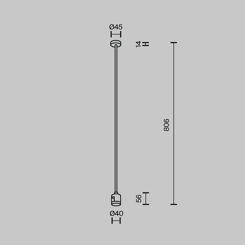 Long ceiling mount with direct power connector 760 mm TRA159C-IPCL1-B