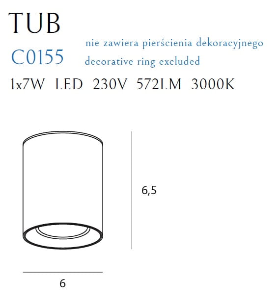 Maxlight C0155 Tub + dekoratiivrõngas RC0155/C0156
