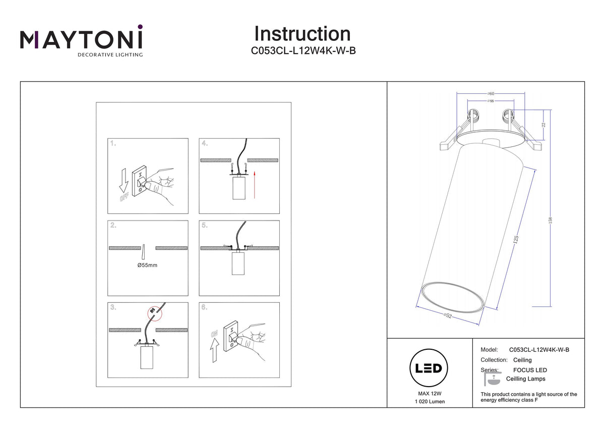 Downlight C053CL-L12W4K-W-B