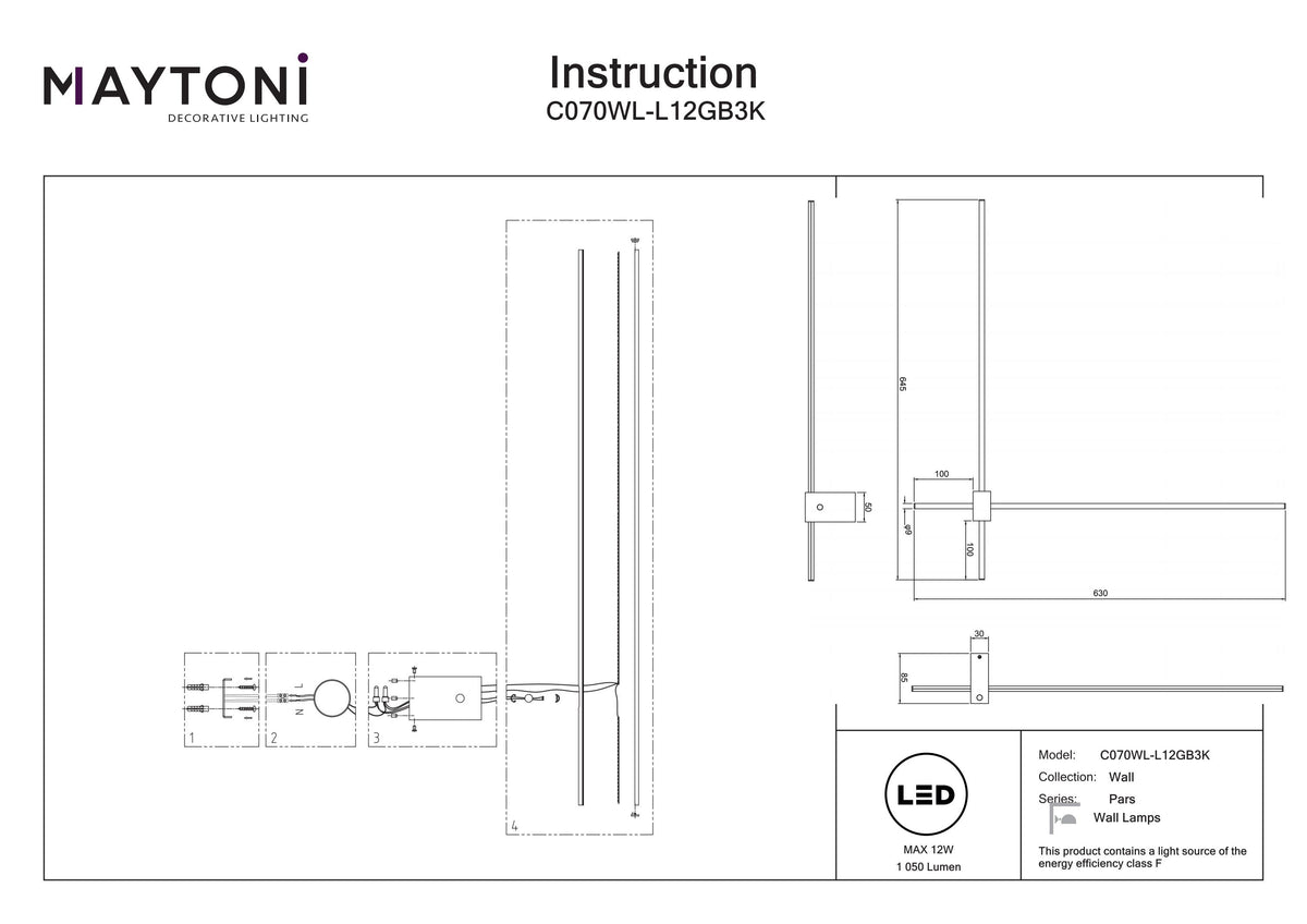 Настенный светильник C070WL-L12GB3K