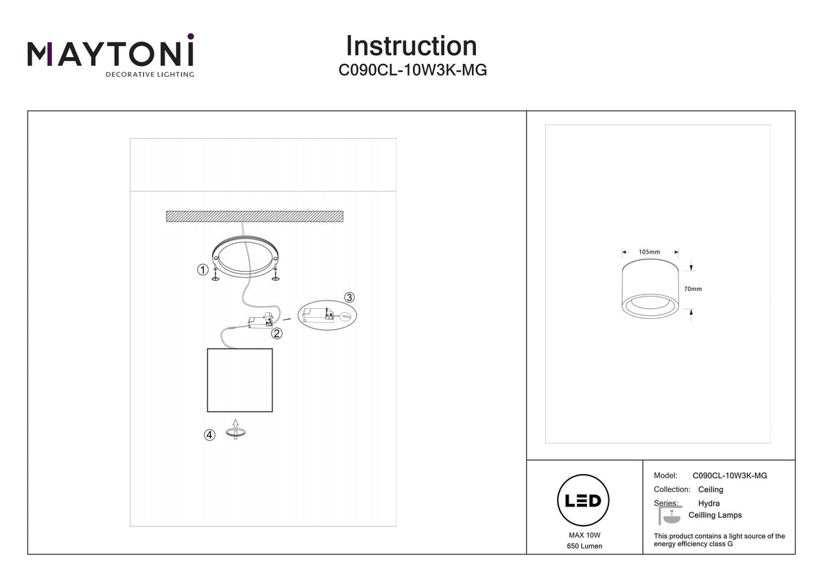 Ceiling luminaire C090CL-10W3K-MG