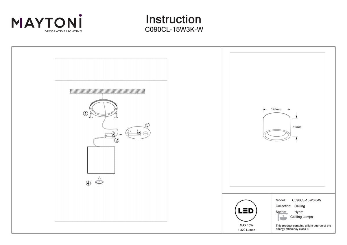 Plafonnier C090CL-15W3K-W