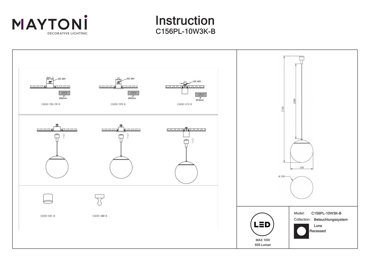 Luminaire C156PL-10W3K-B