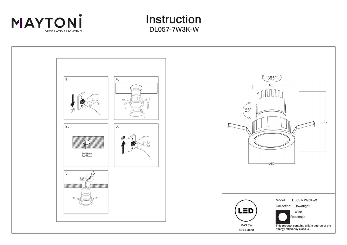 Downlight DL057-7W3K-W