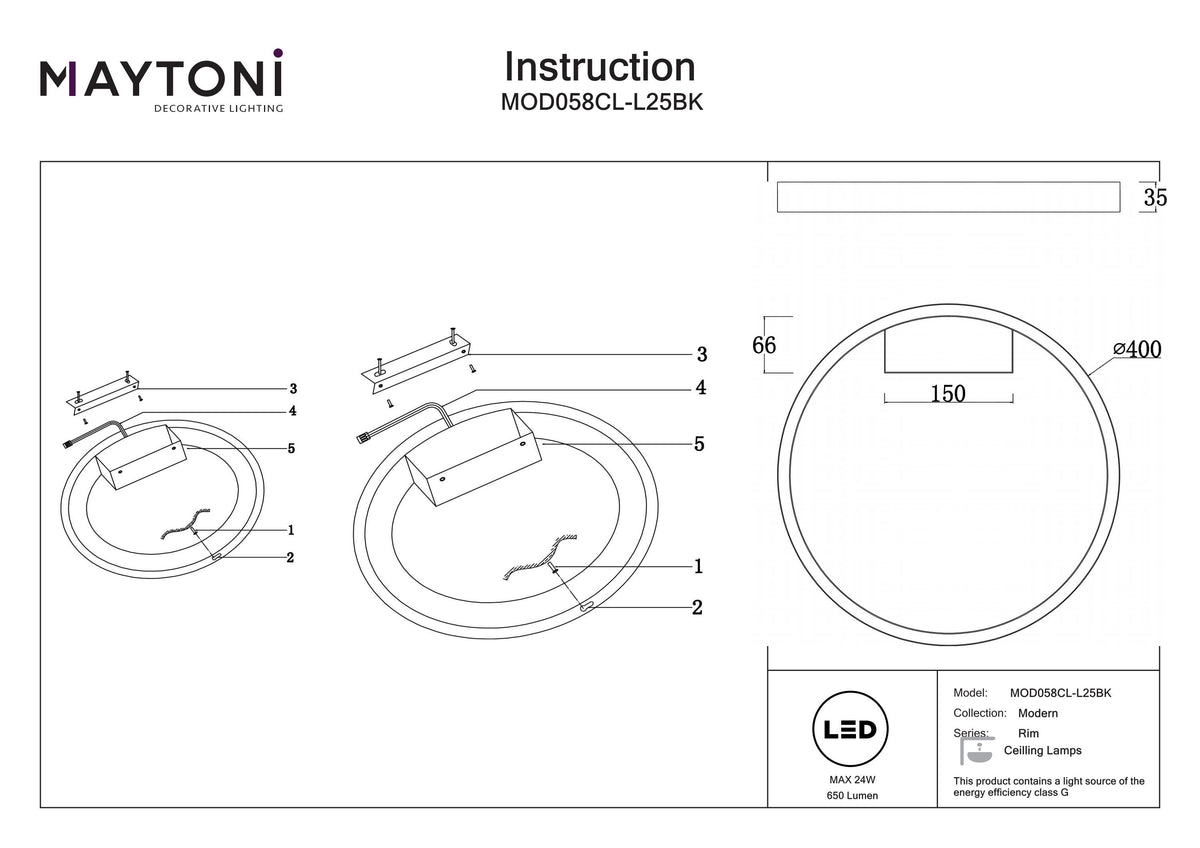 Lampada da soffitto MOD058CL-L25BK