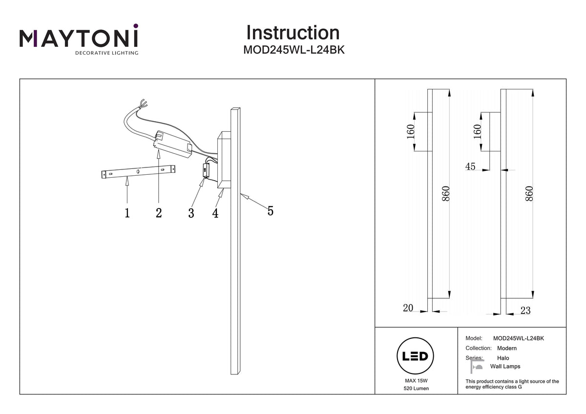Vägglampa MOD245WL-L24BK