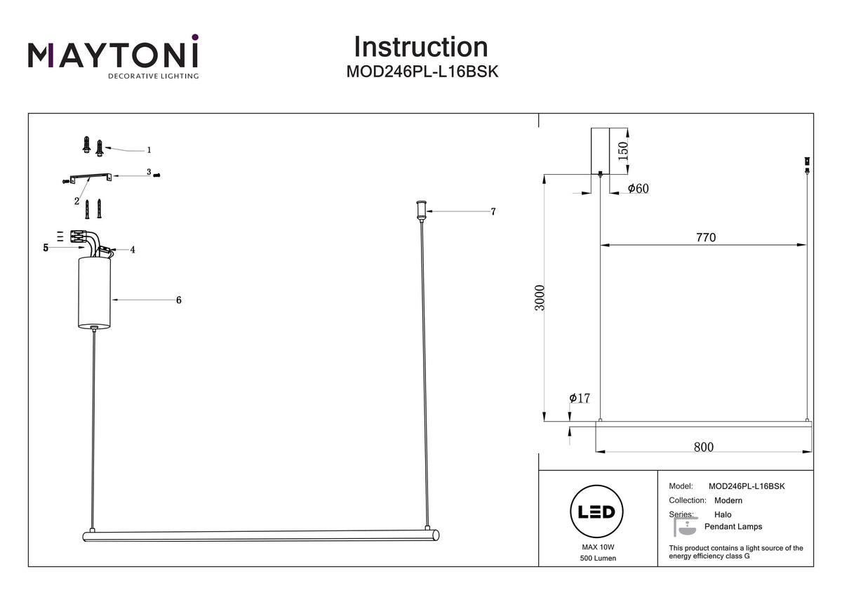 Lampada a sospensione MOD246PL-L16BSK