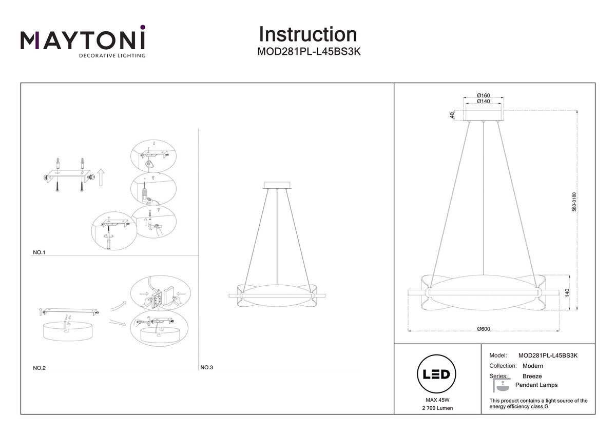 Pendant lamp MOD281PL-L45BS3K