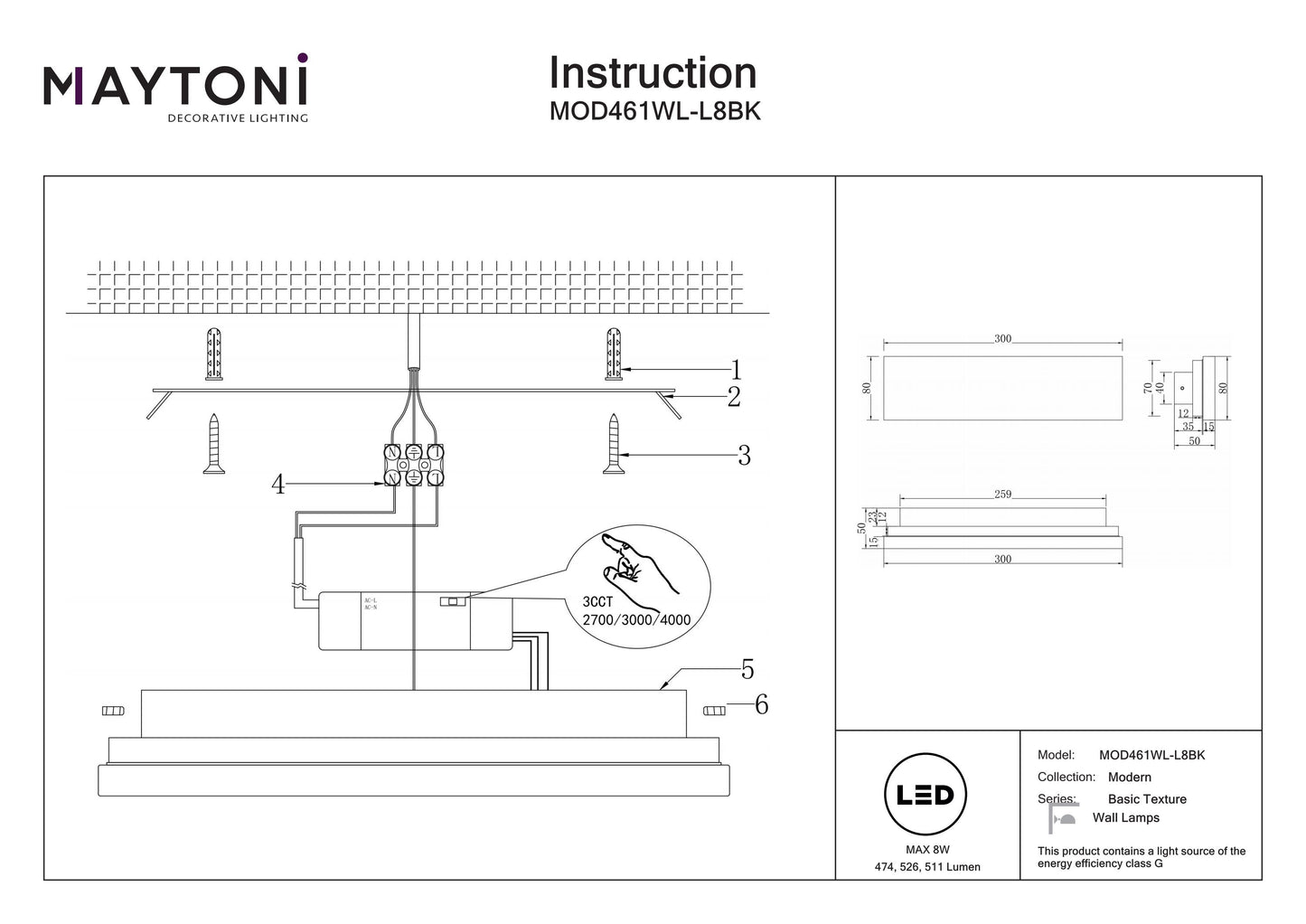 Wall lamp MOD461WL-L8BK