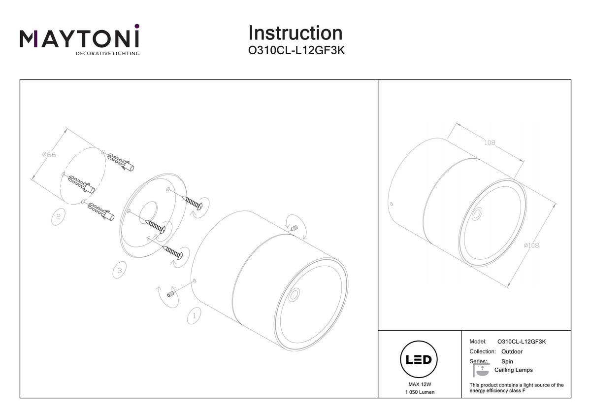 Lampada da soffitto O310CL-L12GF3K