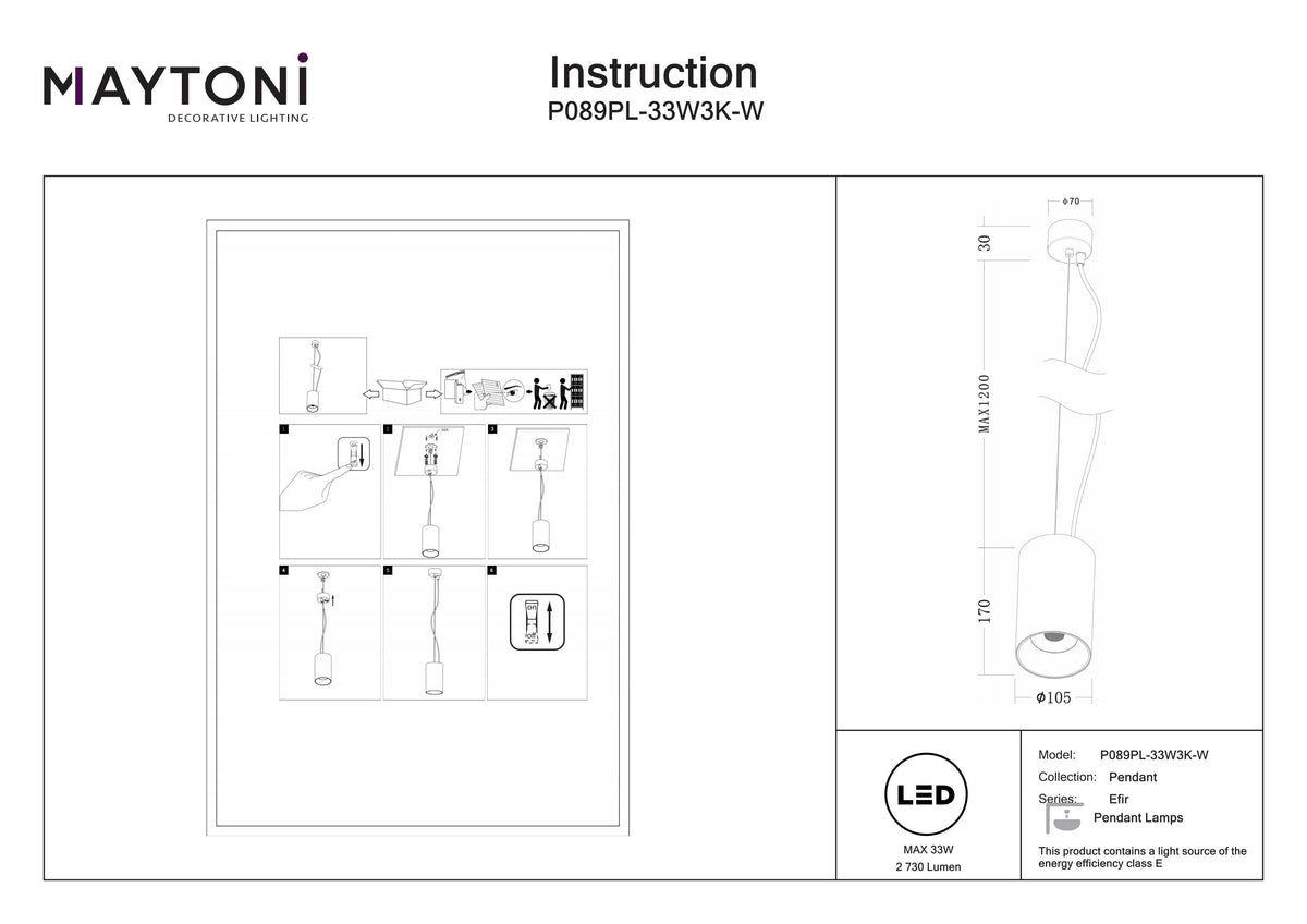 Pendant luminaire P089PL-33W3K-W