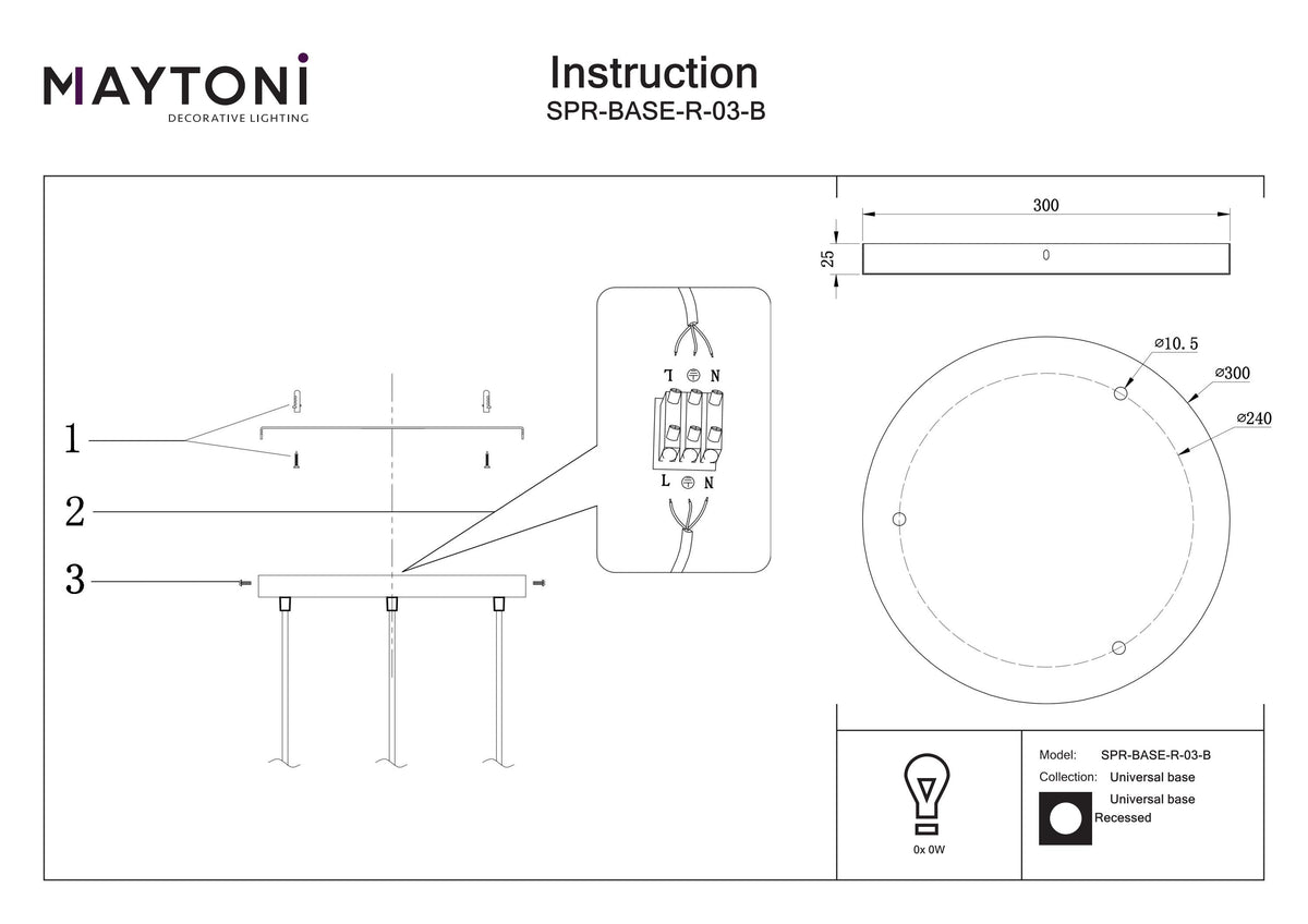 Technical drawing of a light fixture with Maytoni branding and technical specifications.