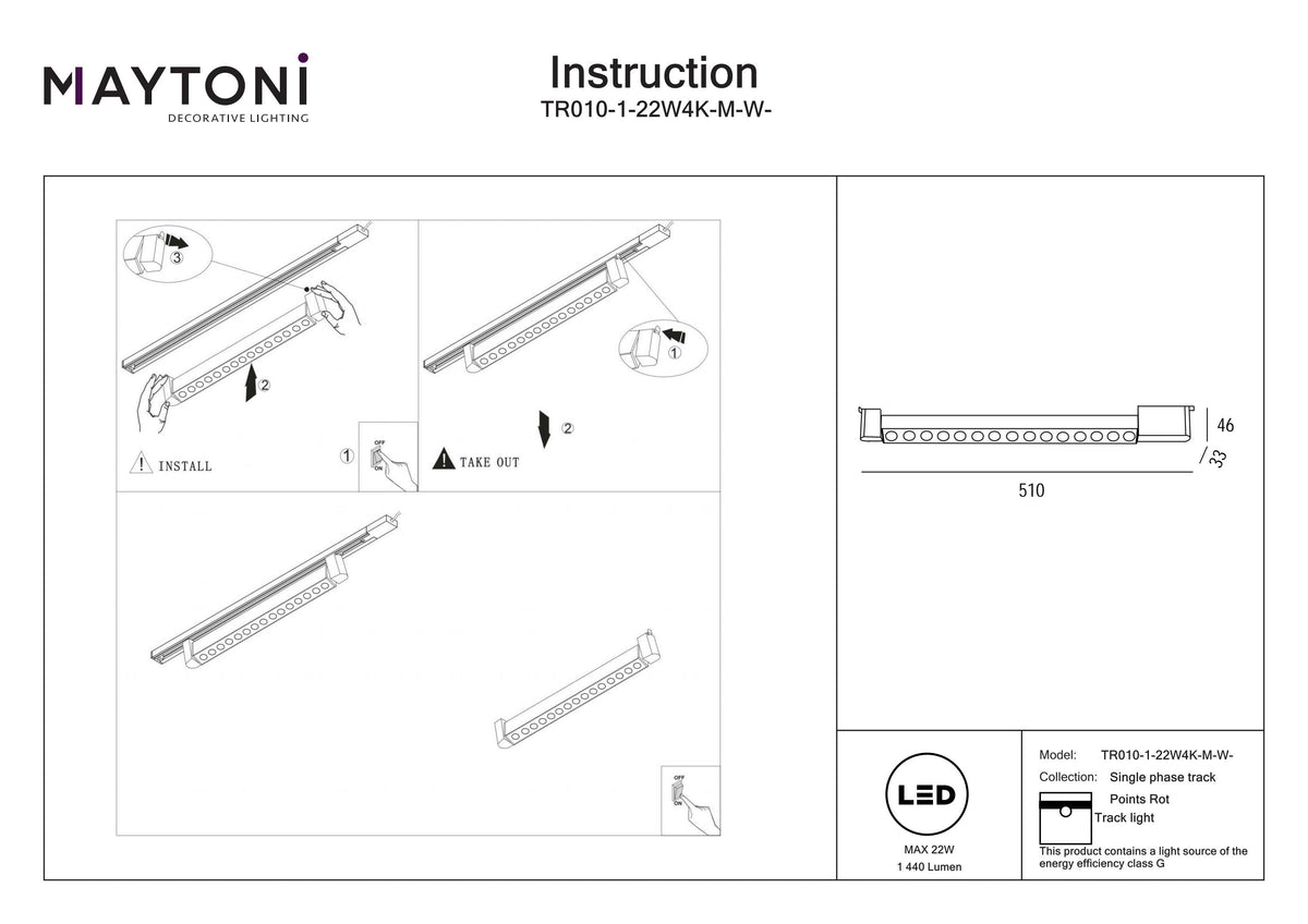 Illuminazione su binario TR010-1-22W4K-M-W-DE