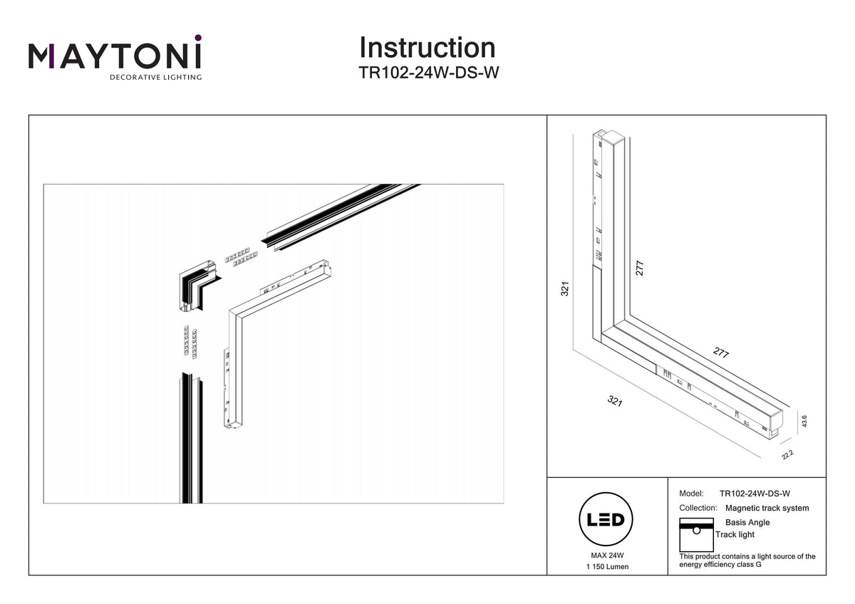 Apparecchio illuminante su binario TR102-24W-DS-W
