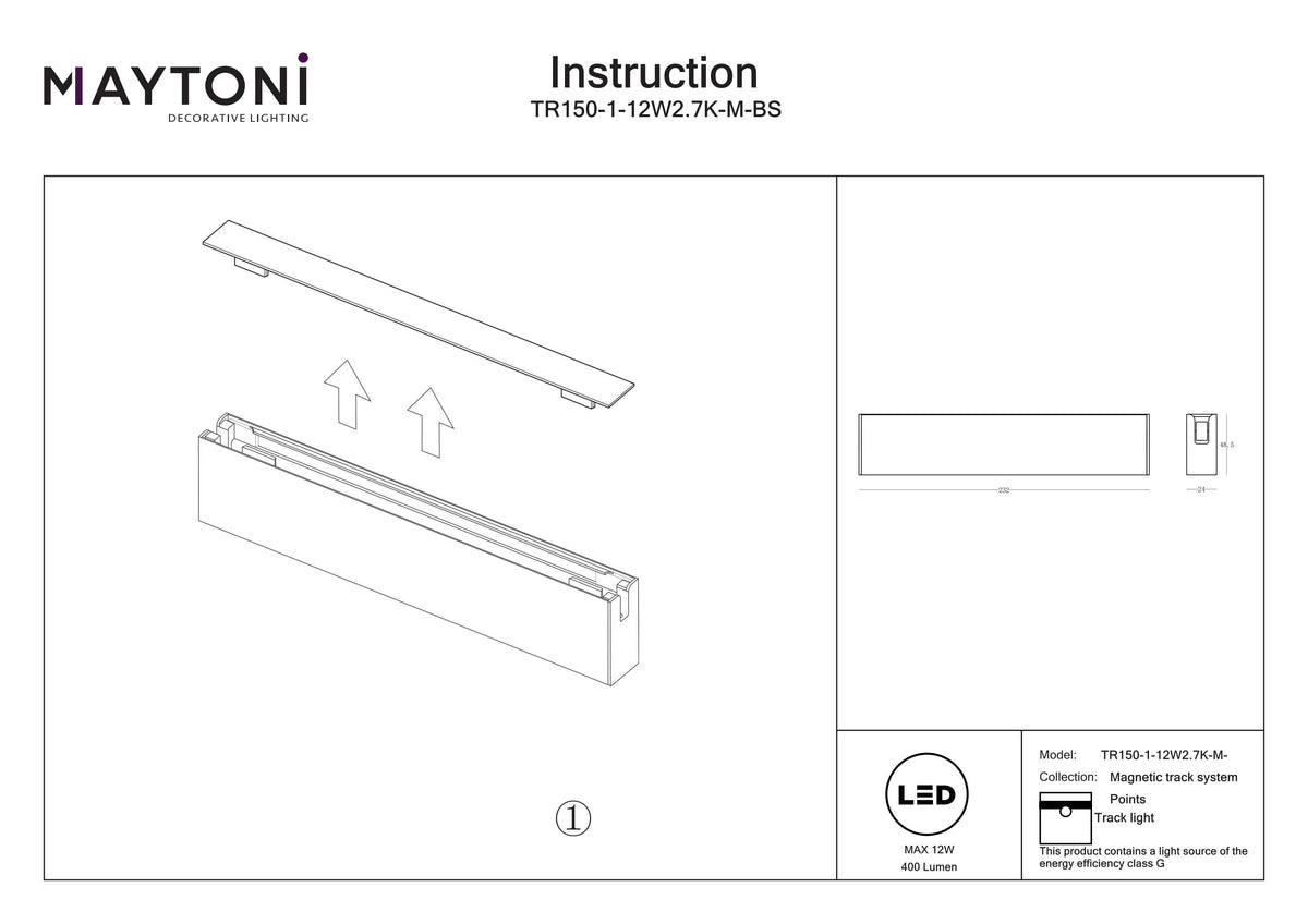 Track luminaire TR150-1-12W2.7K-M-BS-DE