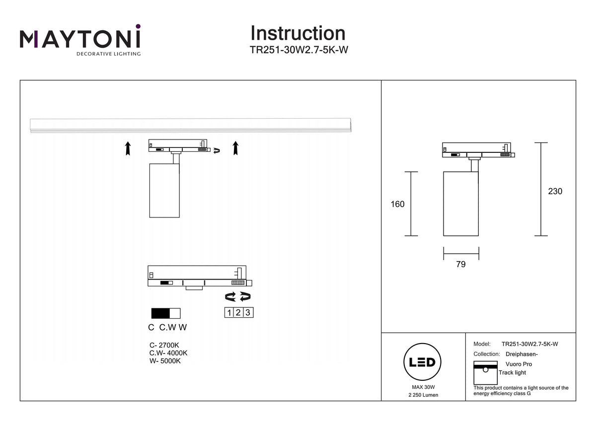 Track luminaire TR251-30W2.7-5K-W