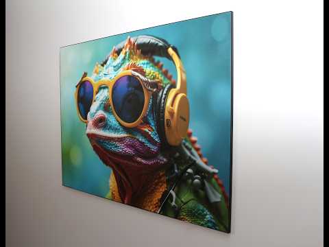Colorful Iguana SEG Wall Art with ultra-thin aluminium frame and vibrant UV print, modern Scandinavian interior decor