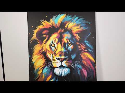 Video preview of ART XL 900×1200 mm lion SEG wall art with aluminium frame