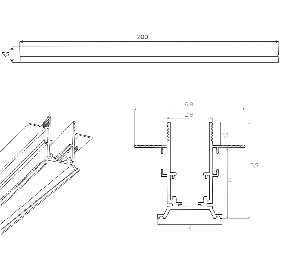 Maxlight MT0024 Magnetic Recessed track 2m