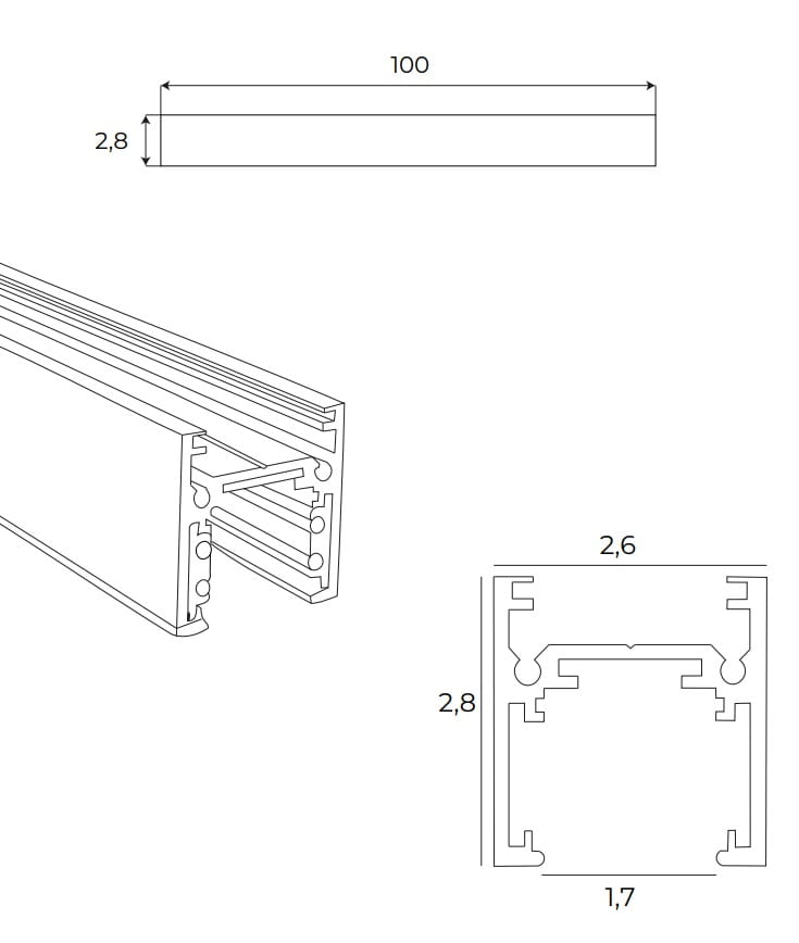 Maxlight MT0028 Rail magnétique en saillie à profil bas de 1 m