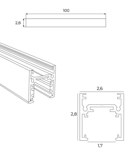 Maxlight MT0028 Rail magnétique en saillie à profil bas de 1 m