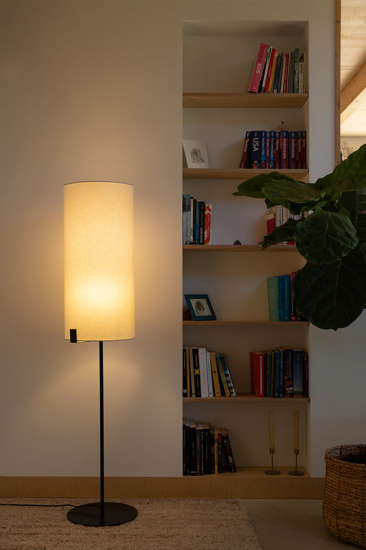 Floor lamp NILA BLACK FOOT LAMP WITH WHITE L-SHADE R. 2xE27