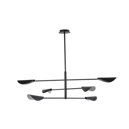 Modern black chandelier with multiple arms on a white background