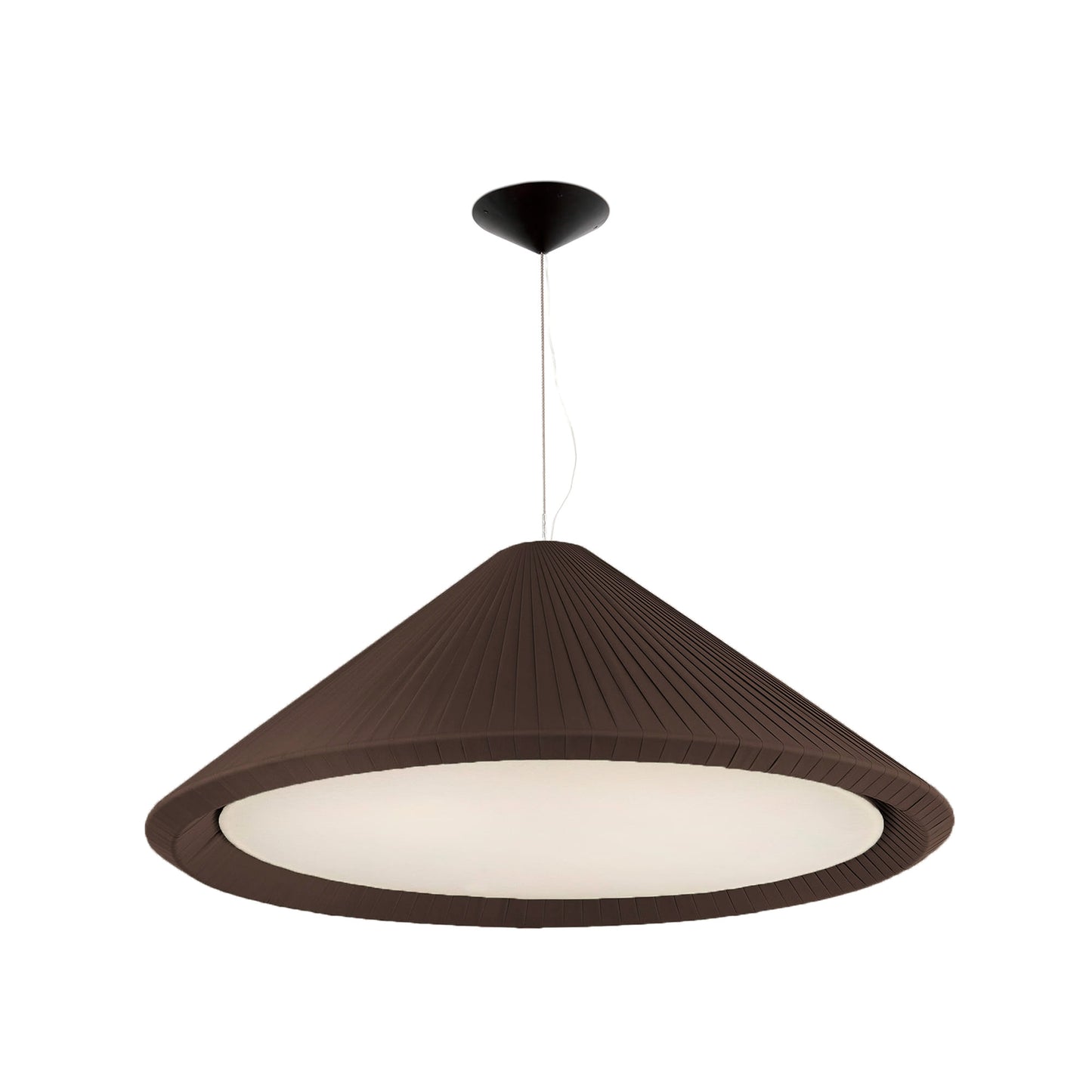 Brown pendant light with white interior on a white background