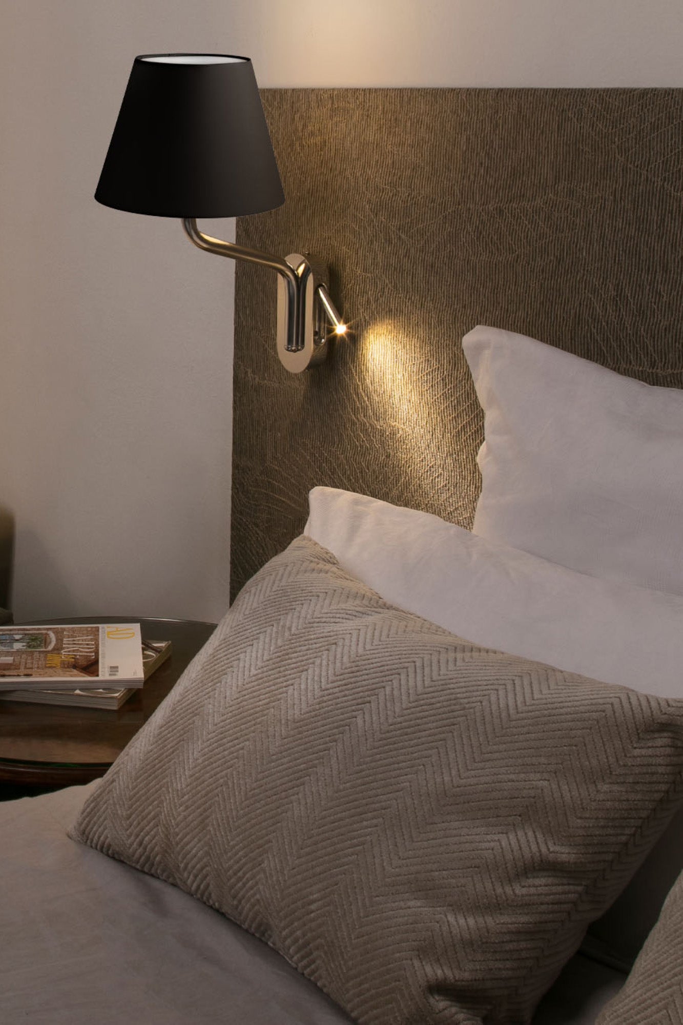 ETERNA Left chrome/black wall lamp with reader
