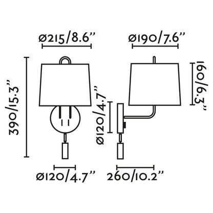 MONTREAL Chrome/black wall lamp with reader