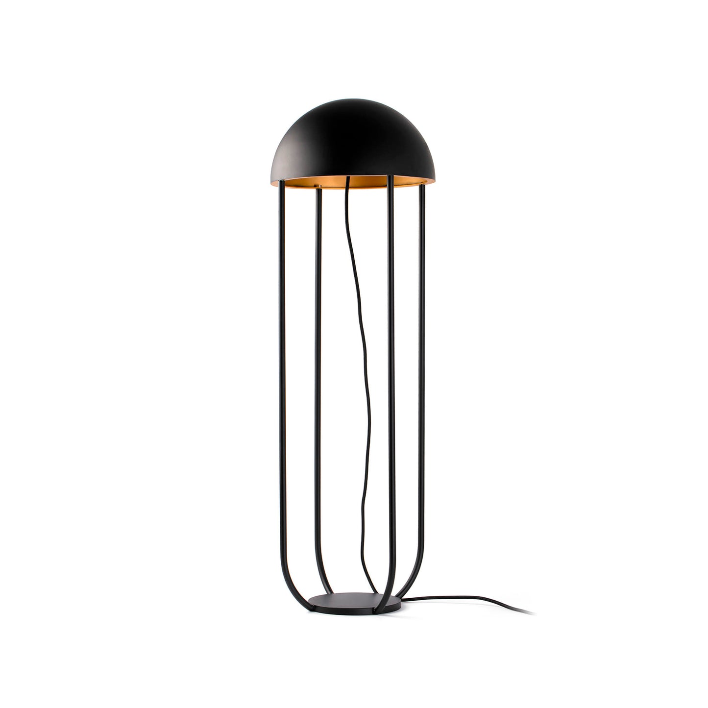 Modern black floor lamp with a unique design on a white background