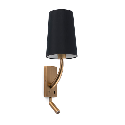 REM Old gold/black wall lamp with reader