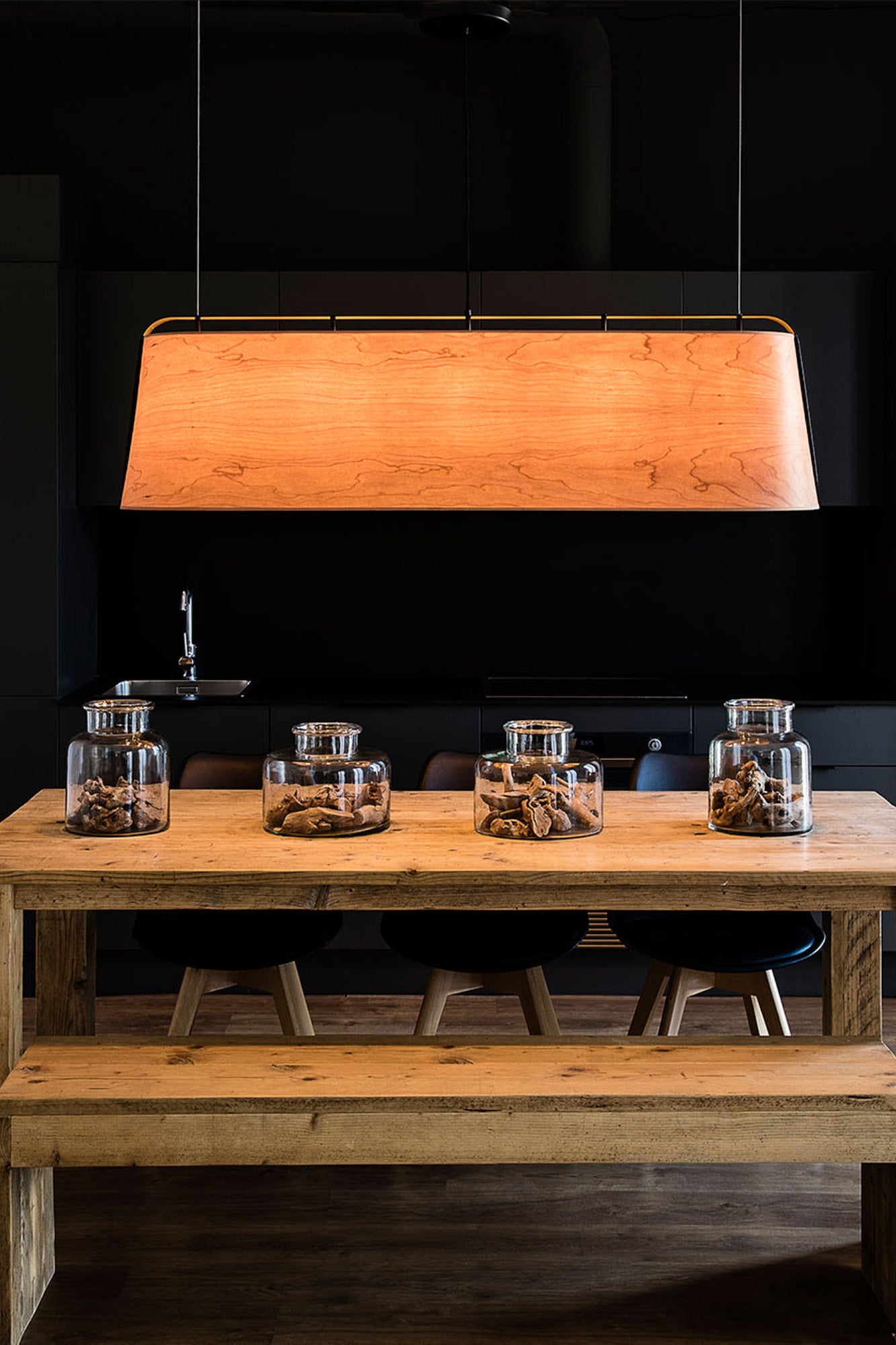 STOOD COLGANTE 5XE27 NEGRO + MADERA MAX 20W