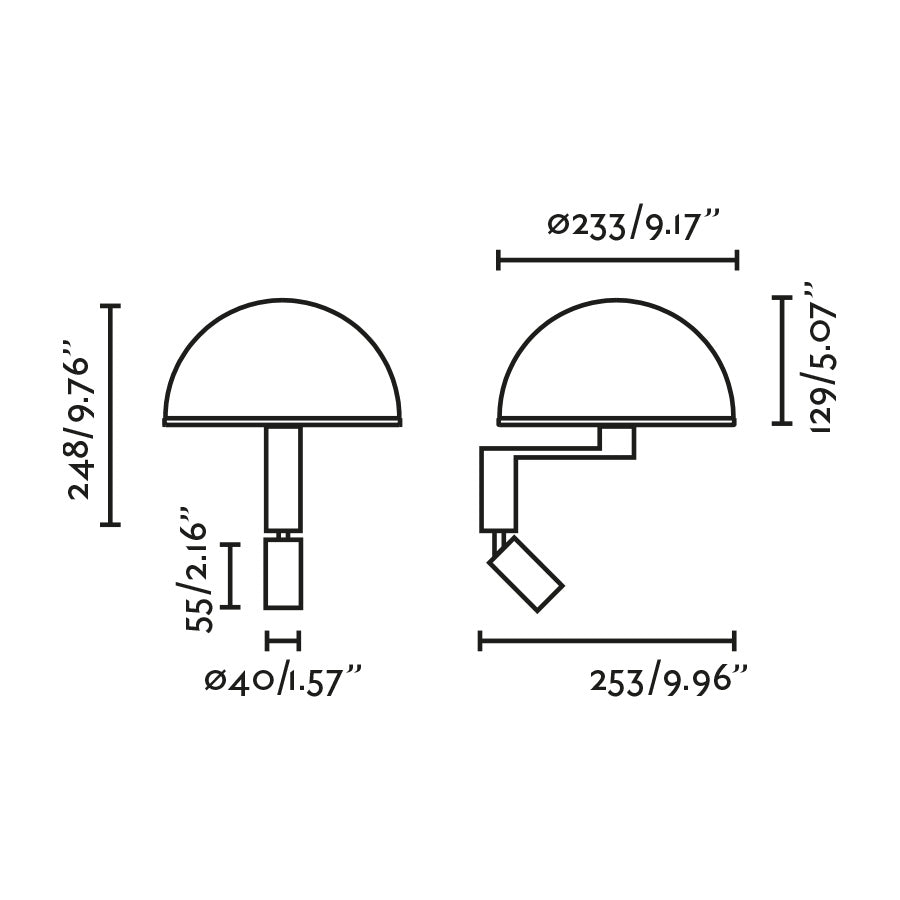 DOME Wall lamp black with LED reader