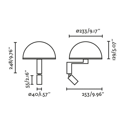 DOME Wall lamp black with LED reader