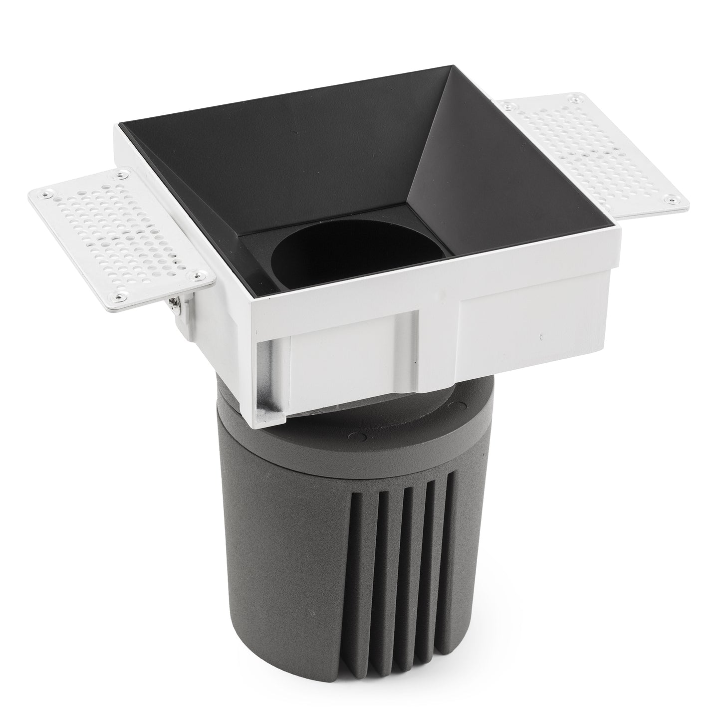 Süvisvalgusti DEEP90 Downlight ruudukujuline raamita must 36° P. valge CRI90 triibuline