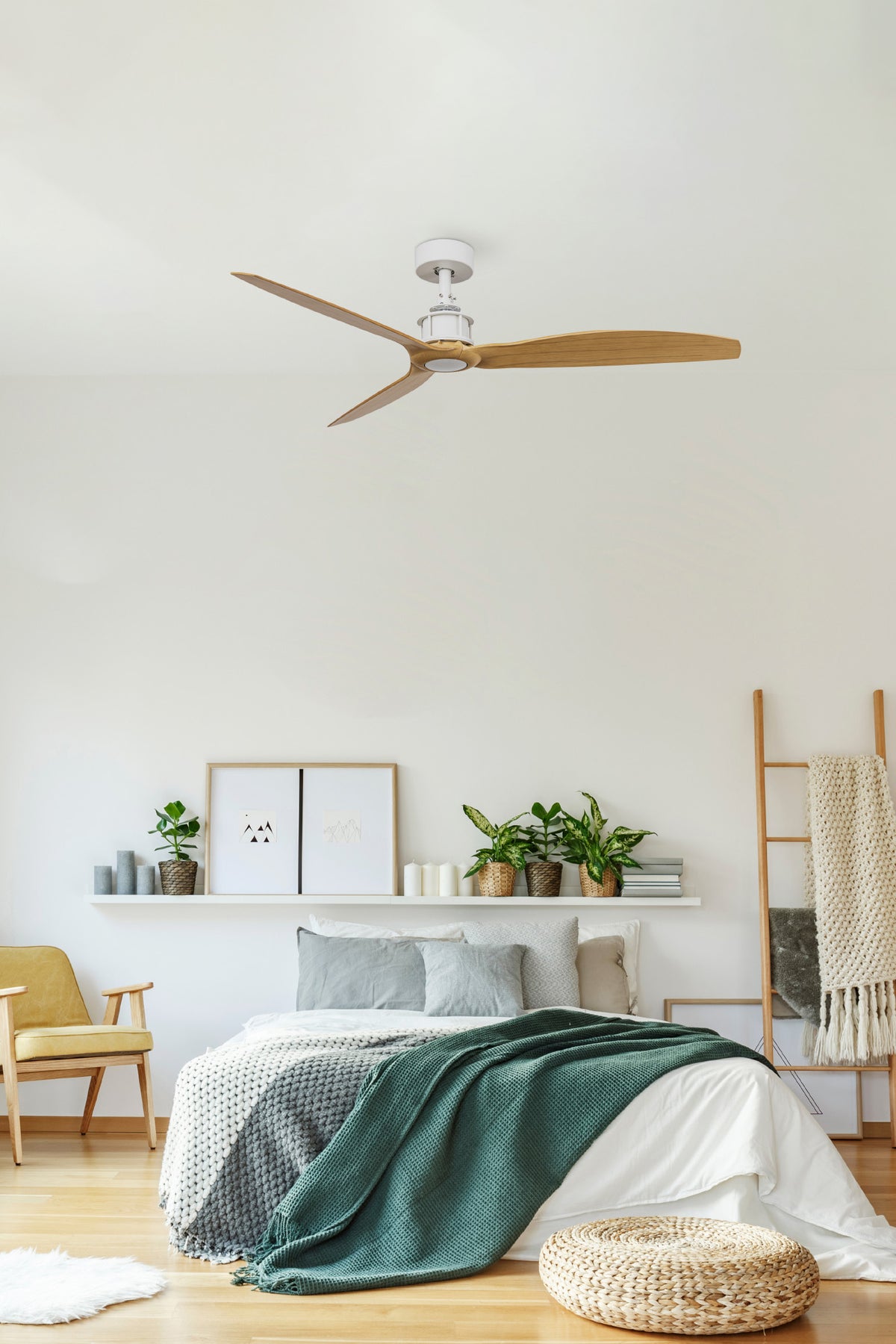 Ventilatore da soffitto senza luce JUST FAN Ø1280 BIANCO 3 PALE ACERO