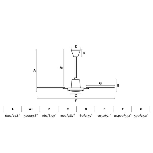 Ceiling fan without light 110V MALVINAS Ø1400MM ANTHRACITE GREY 4 BLADES