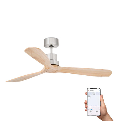 LANTAU L Matt nikkel/männipuidust ventilaator TUYA