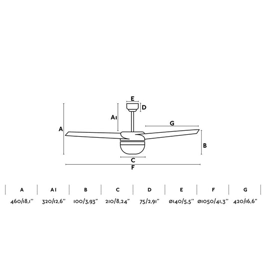 Ceiling fan with light 110V EASY Ø1050MM GRAY 3 BLADES 2xE27