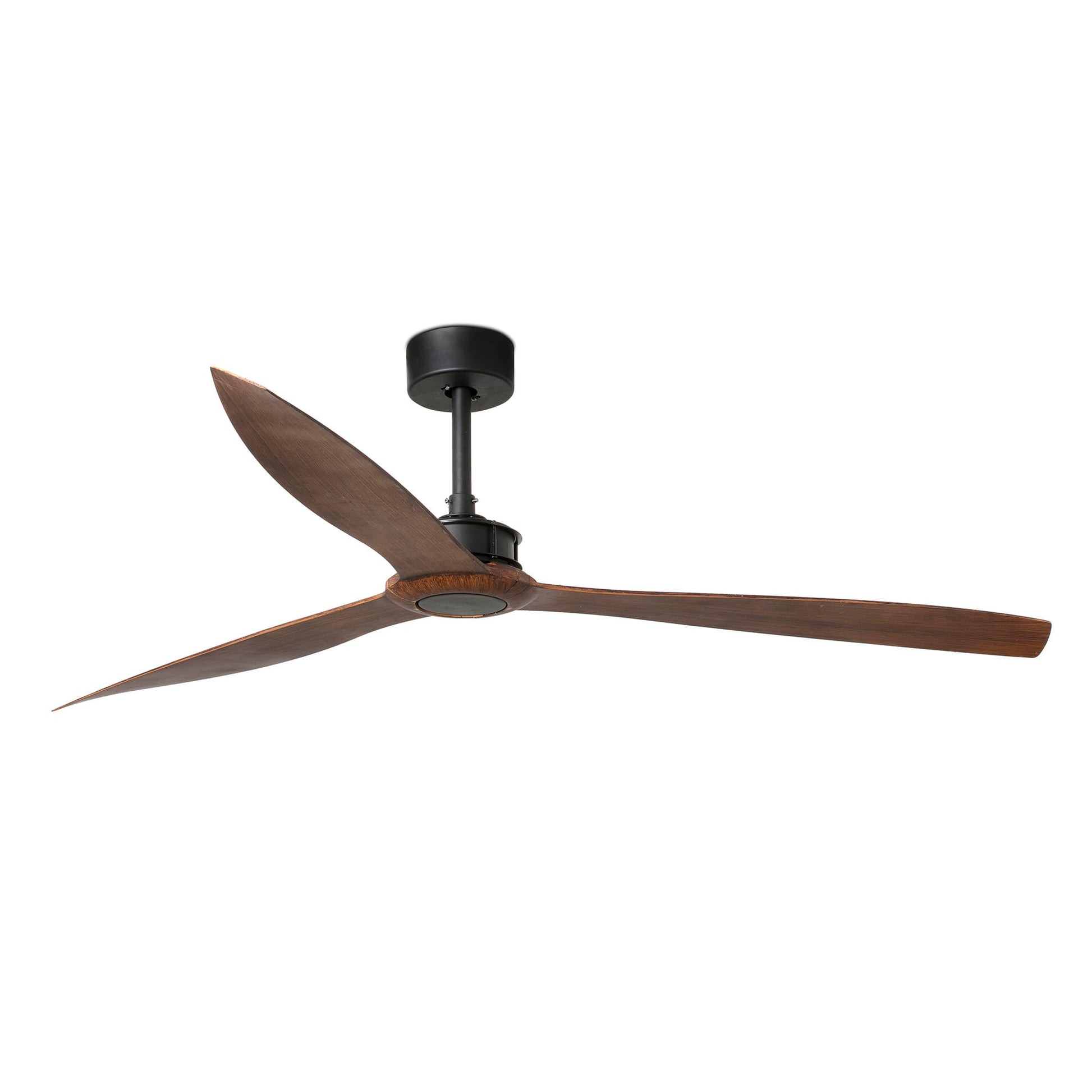 Ceiling fan with wooden blades on a white background