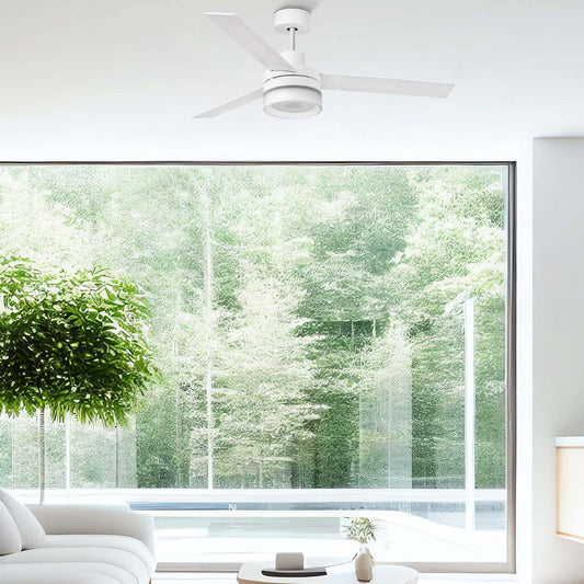 Ice White Ceiling Fan with Bluetooth Speaker and Light 1320mm