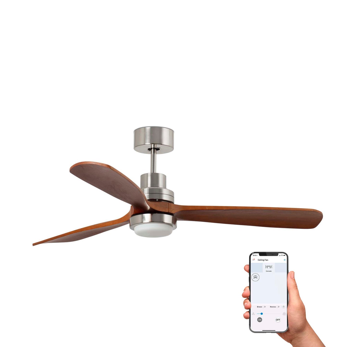 LANTAU XL LED matt nikkel/pähklipuu ventilaator TUYA