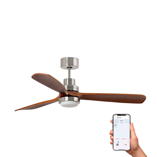 LANTAU XL LED matt nikkel/pähklipuu ventilaator TUYA