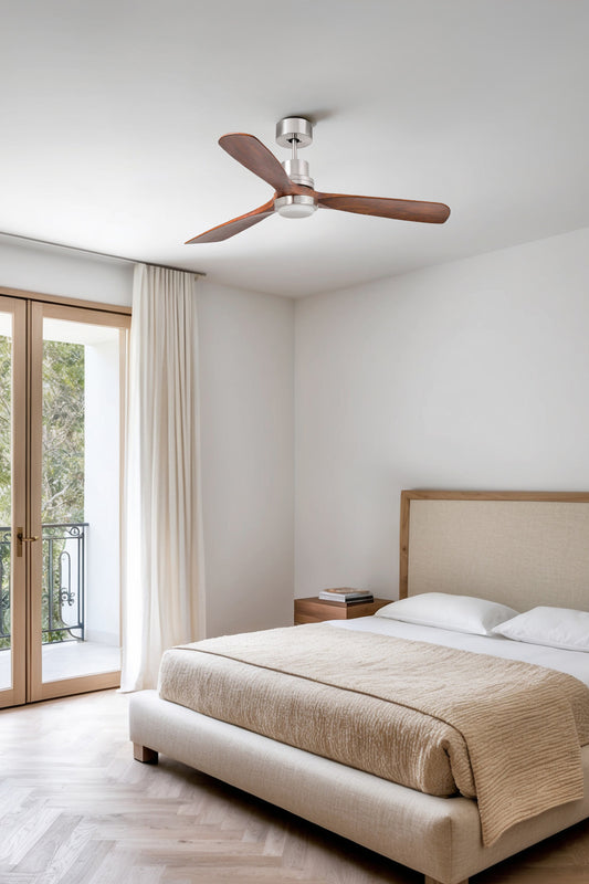 LANTAU L Ventilador de techo LED níquel mate/nogal 3000K