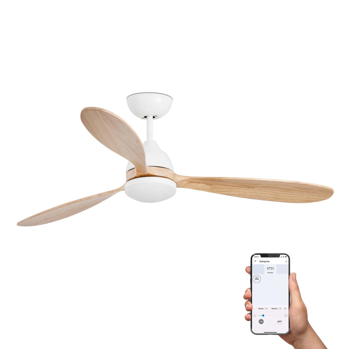POROS L LED valge/männipuidust ventilaator TUYA